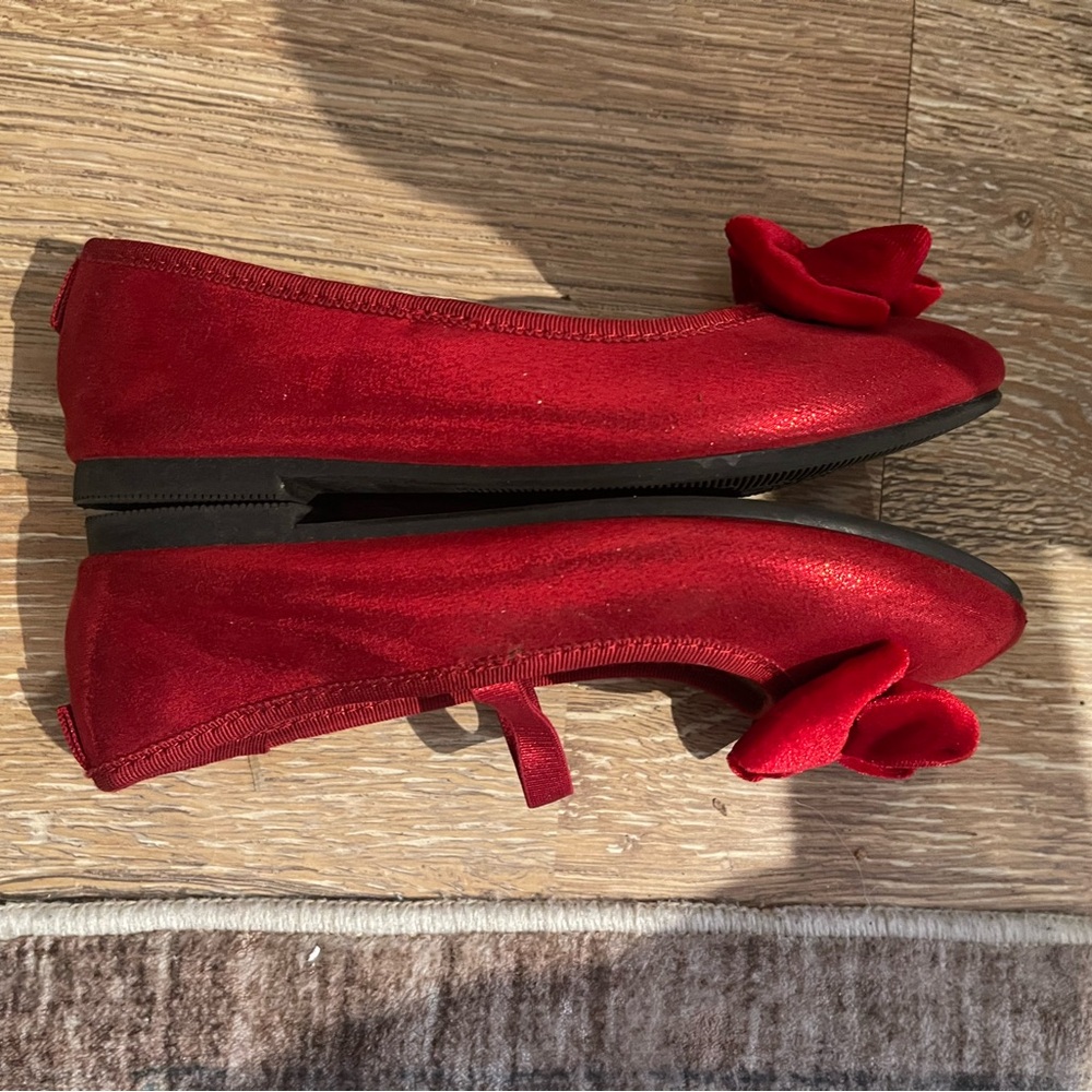 Cat and Jack Red Velvet Ballet Flats with Bow